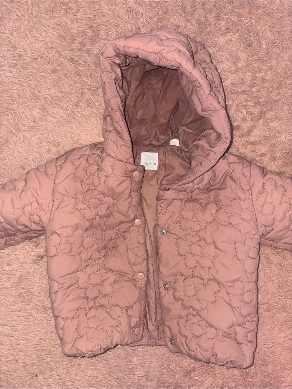 Pink Quilted Hooded Kids Jacket - Brand:ZARA